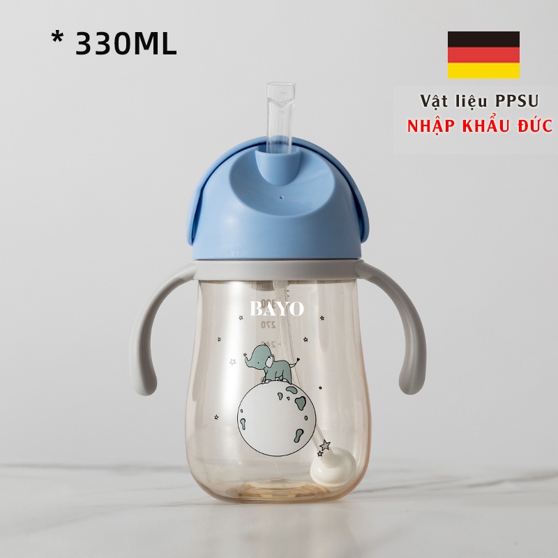Bình tập uống nước cho bé BeDiMoon 330ml, có tay cầm, chống sặc, chống trào ngược, ống hút 360 độ