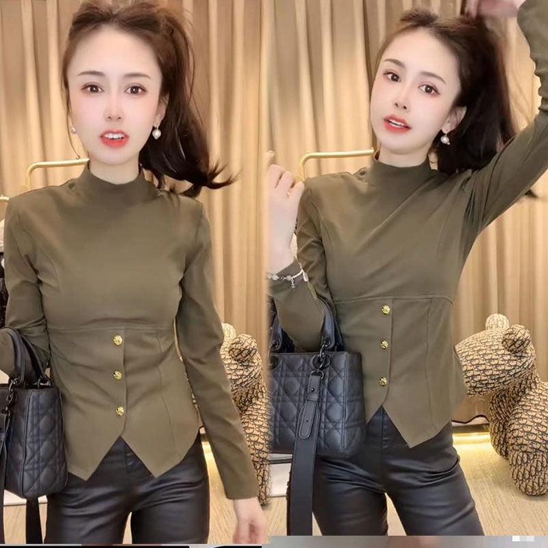 Áo Thun Dáng Ôm Cài Nút Phong Cách Châu Âu Thời Trang Mùa Thu 2022 Mới