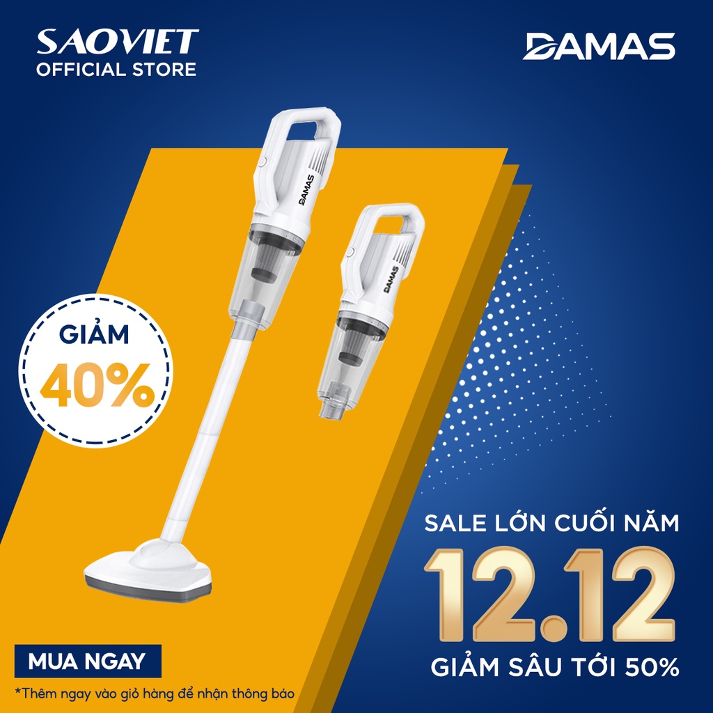Máy Hút Bụi Cầm Tay Không Dây Sạc Pin DAMAS D610W - Lực Hút Mạnh Mẽ 12000PA - Đèn LED Siêu Sáng - Hàng Chính Hãng