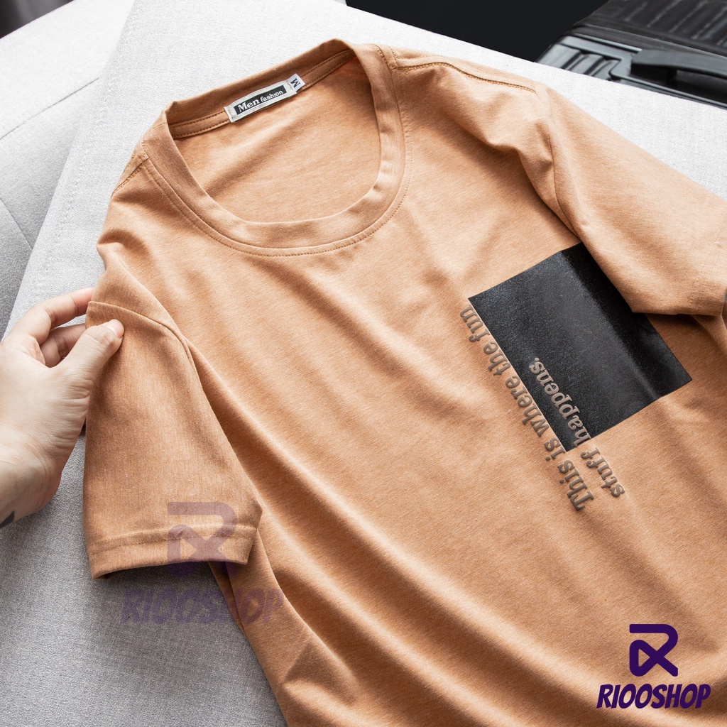 Áo thun nam cổ tròn cotton vnxk, áo phông nam ngắn tay cotton 100 màu xanh đen, xám xanh, nâu đẹp RIOOSHOP RTX096