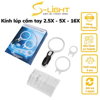 Kính lúp cầm tay có đèn phóng đại 2.5x - 5x - 16x đọc sách báo, soi mạch điện tử