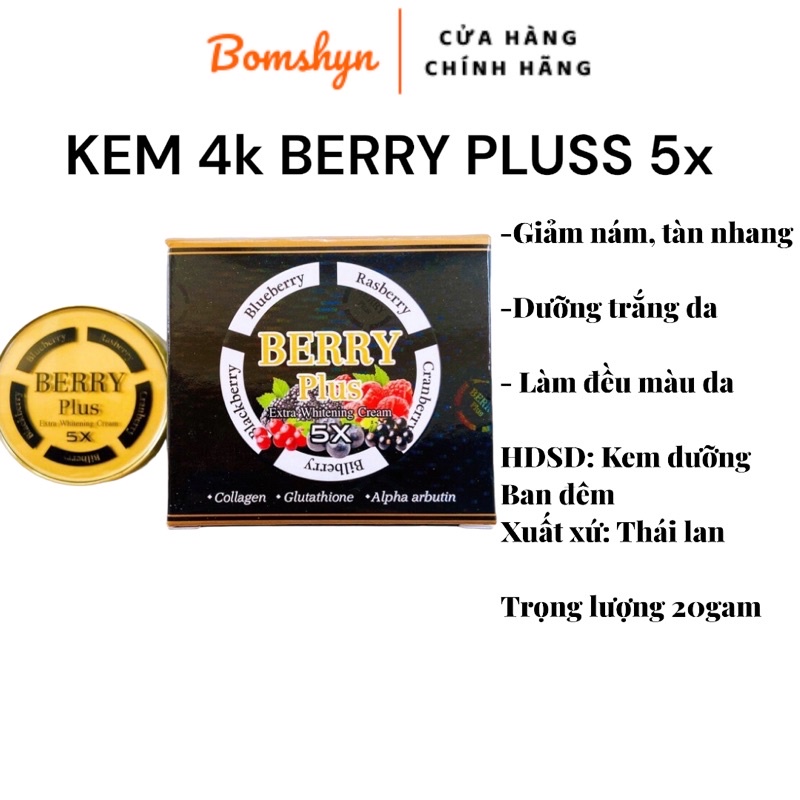 Kem Dưỡng Trắng Da Ban Đêm 4K Berry Plus 5x Thái Lan Chính Hãng, Mẫu Mới Date Mới 20gram Thái lan