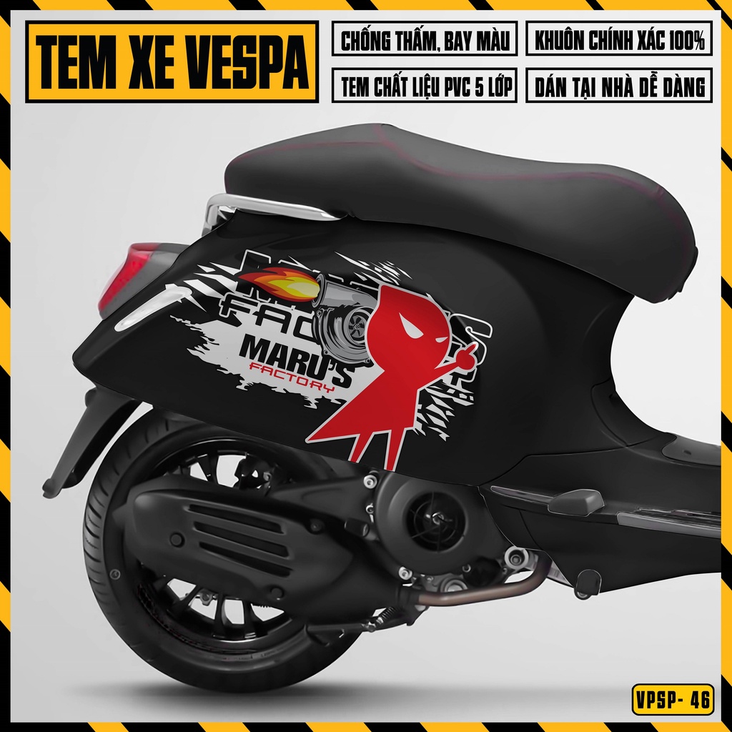 Decal  Xe Máy Vespa Sprint / Primavera Thiết Kế Maru's Factory | VPSP46 | Team Tem Hình Dán Vespa Chống Nước Bền Màu