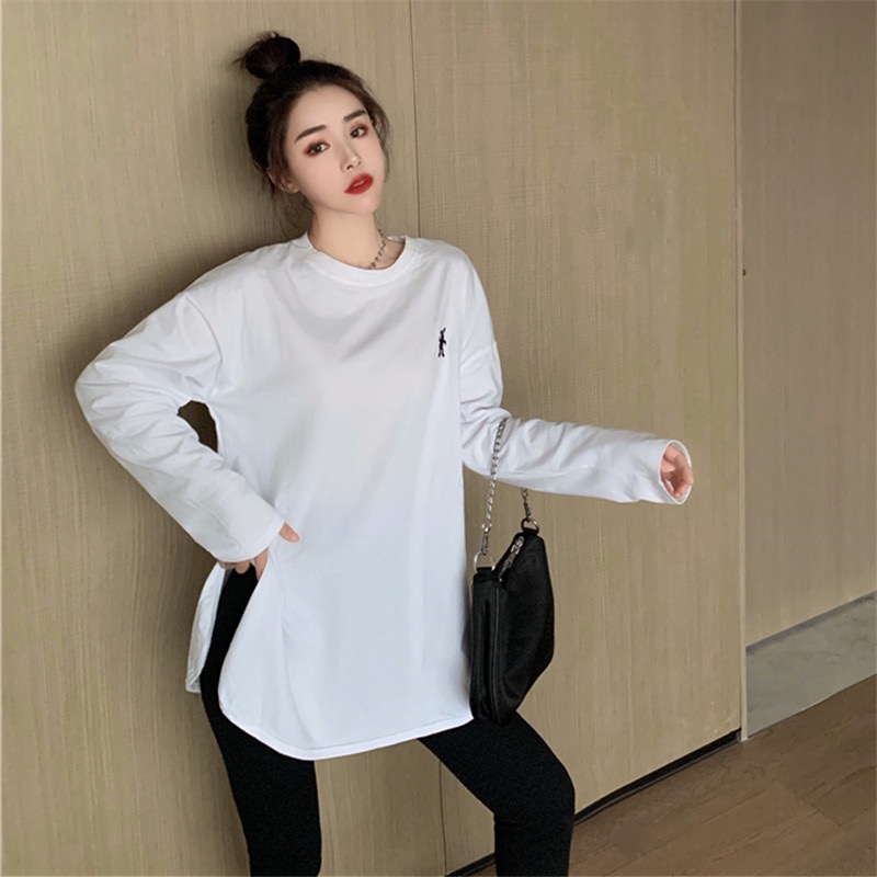 Áo thun SUXI tay dài dáng rộng màu sắc đơn giản dễ phối đồ thời trang thu đông cho nữ