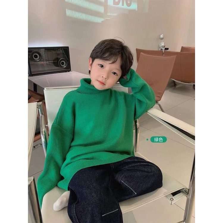 Áo Sweater Chui Đầu Cổ Cao Lót Lông Cừu Thời Trang Thu Đông Dành Cho Bé Trai Bé Gái