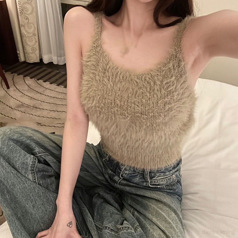 Women's Camisole Temperament Lint Sleeveless Knitted Tank Tops Solid Color Crop Top