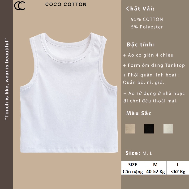 Áo ba lỗ croptop nữ COCOCOTTON cao cấp CC09