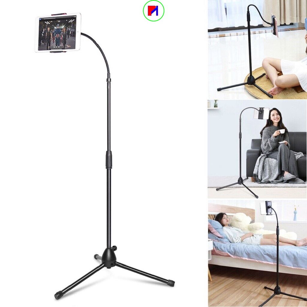 Cây giá treo kẹp ipad máy tính bảng điện thoại 3 chân để sàn nền livestream, xem phim đa năng khi đứng ngồi nằm giường
