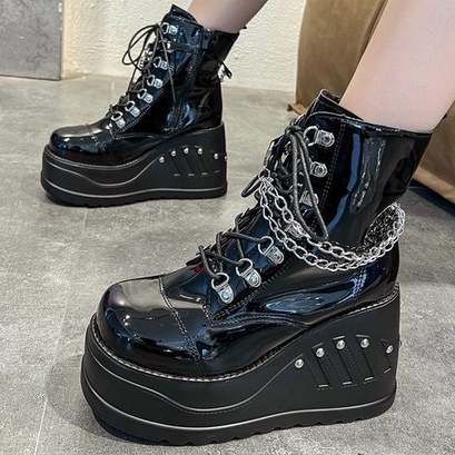 Giày Bốt Cổ Cao Đế Xuồng Dày Dặn Chống Thấm Nước Cột Dây Thời Trang Cho Nữ Size 35-43