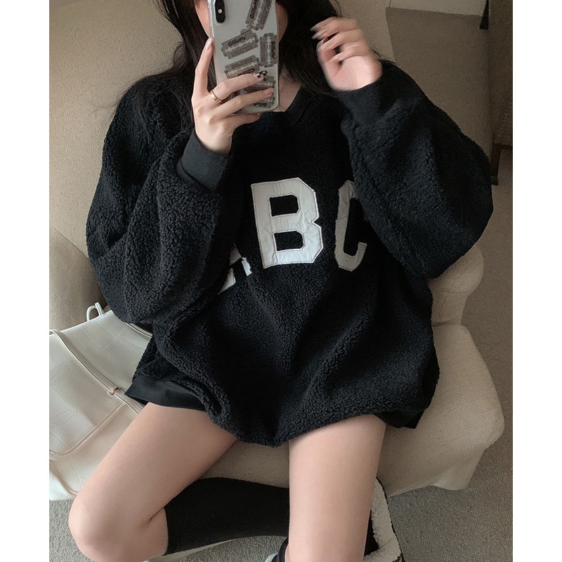 COZOK Áo sweater Tay Dài Dáng Rộng Phong Cách vintage Hàn Quốc