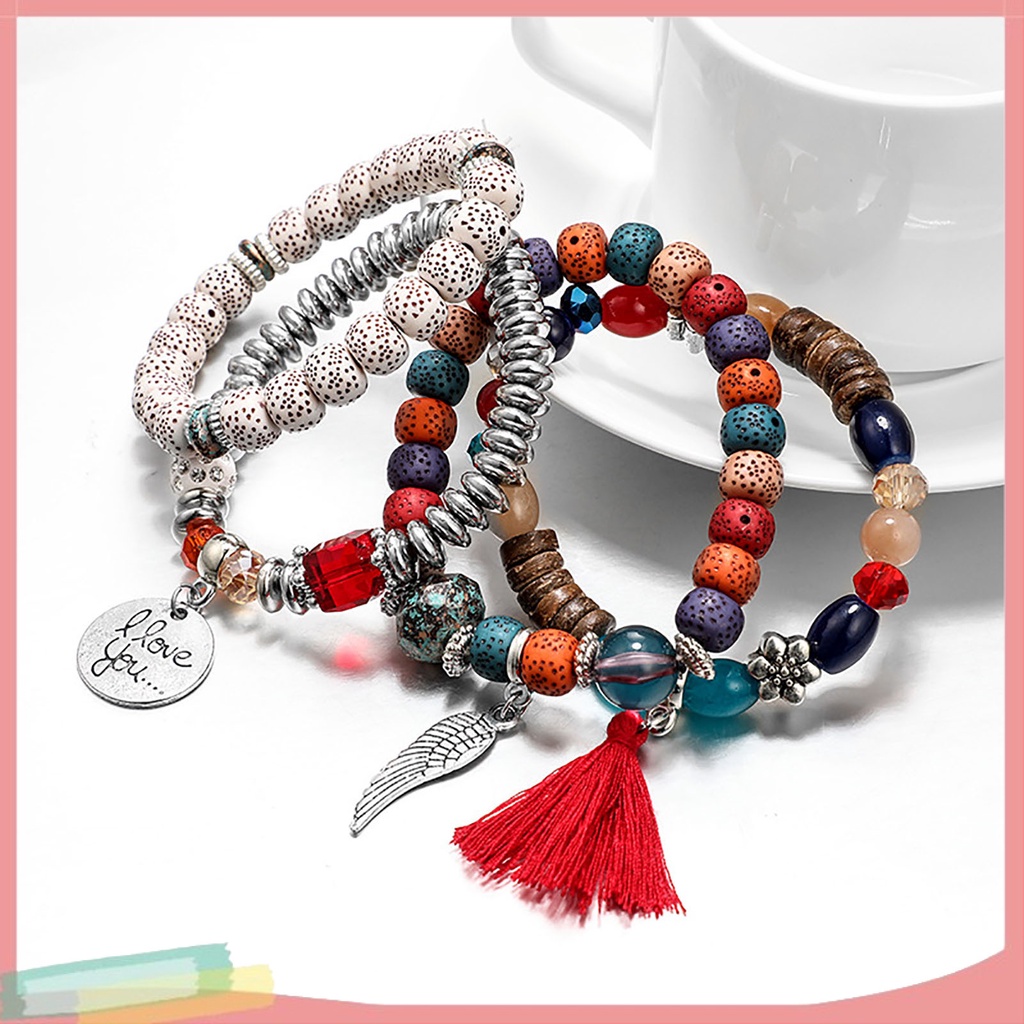 Bộ 4 vòng tay hợp kim trang trí tua rua phong cách bohemian cho nữ