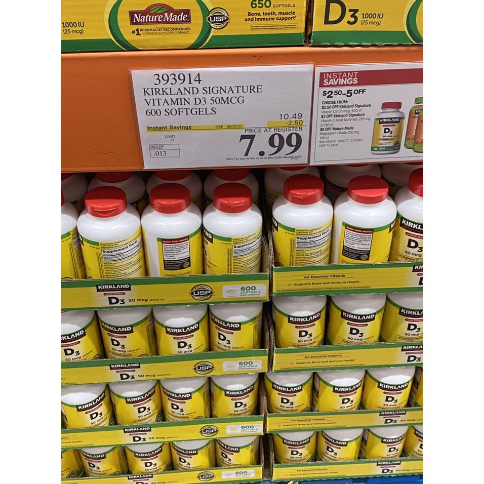 Viên Bổ Sung Vitamin D3 600 Viên Kirkland Signature 2000IU tăng hấp thụ canxi của Mỹ