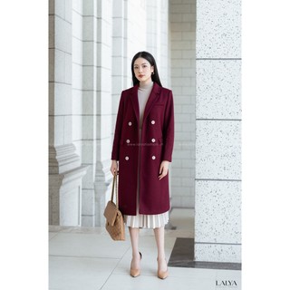 Áo măng tô dạ trơn dáng dài_đỏ_lalya_tkm16