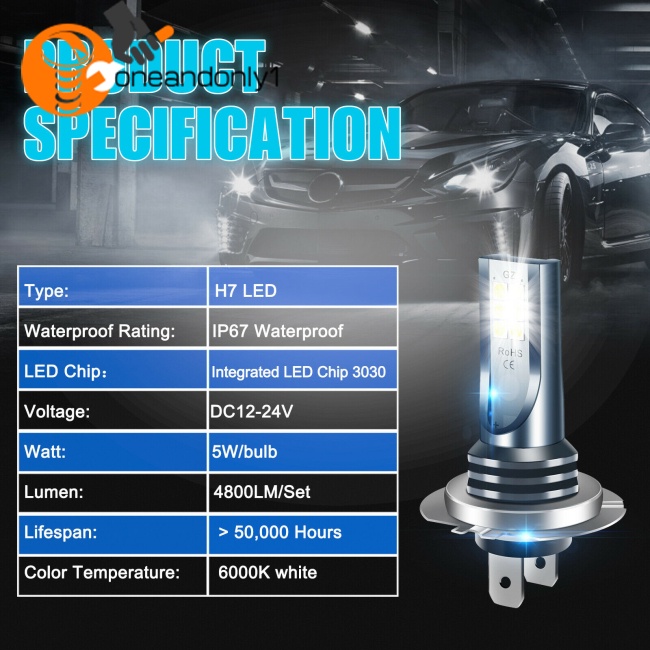 Set 2 Bóng Đèn Pha H7 110w 30000lm Siêu Sáng 6000k Ánh Sáng Trắng Dành Cho Ô Tô