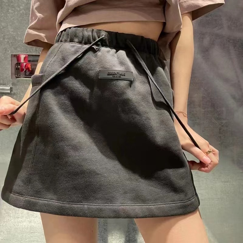 FEAR OF GOD DOUBLE LINE ESSENTIALS SKIRT HIGH STREET WOMEN'S SIDE POCKET LOOSE SHORT SKIRT FOG