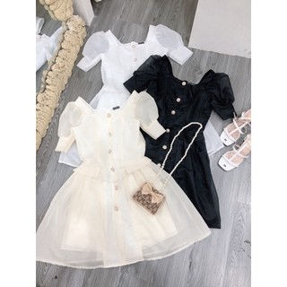 ĐẦM TƠ XOÈ PHỐI NÚT NGỌC BIGSIZE D790 ❤ FREESHIP ❤ HÌNH THẬT 100% SHOP TỰ CHỤP