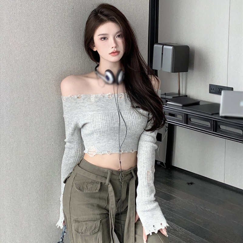 Áo Thun Trễ Vai Màu Trơn Thiết Kế Khoét Vai Quyến Rũ Cho Nữ