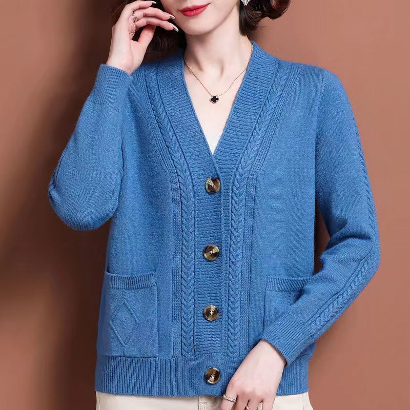 Áo Khoác Cardigan Len Dệt Kim Dáng Ngắn Thời Trang Xuân Thu 2023 Cho Phụ Nữ Trung Niên