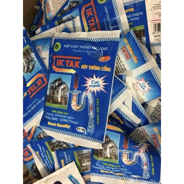 Bột thông cống tiktak gói 100g, phòng chống tắc cống thoát nước, bồn cầu, bồn rửa bát