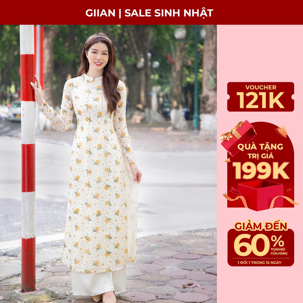 Áo dài truyền thống nàng thơ voan gấm hoa thiết kế cao cấp chính hãng Giian - GAD429