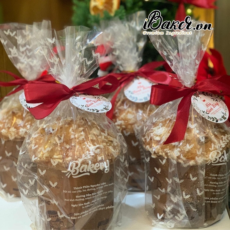 [Set 5] Túi bóng kính họa tiết Bakery kèm dây kẽm buộc, túi đựng bánh panettone 4inch