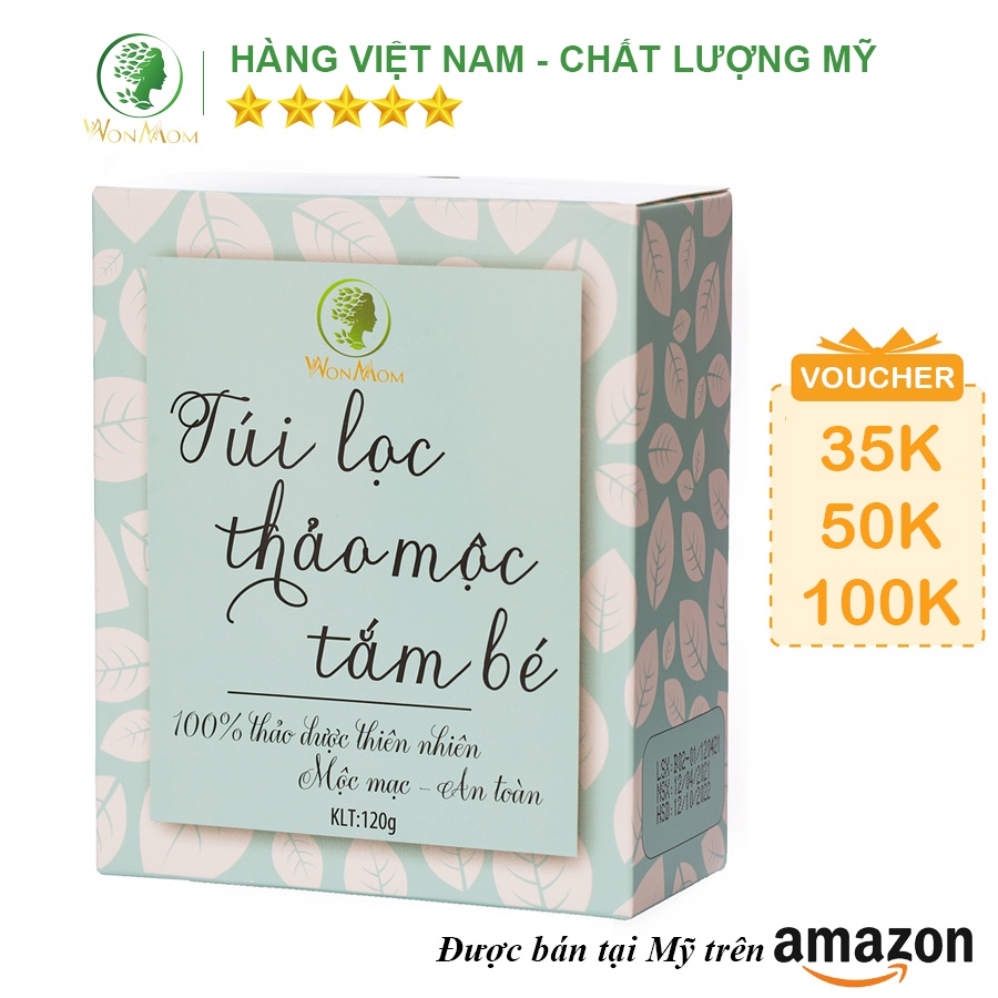 [ Giảm 35K - Đơn 339K ] Túi Lọc Thảo Mộc Tắm Bé, Ngăn Ngừa Rôm Sẩy Wonmom ( 10 Túi/ Hộp )