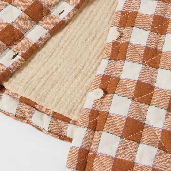 Áo khoác dáng sơ mi chần bông caro nâu cho bé AZR047