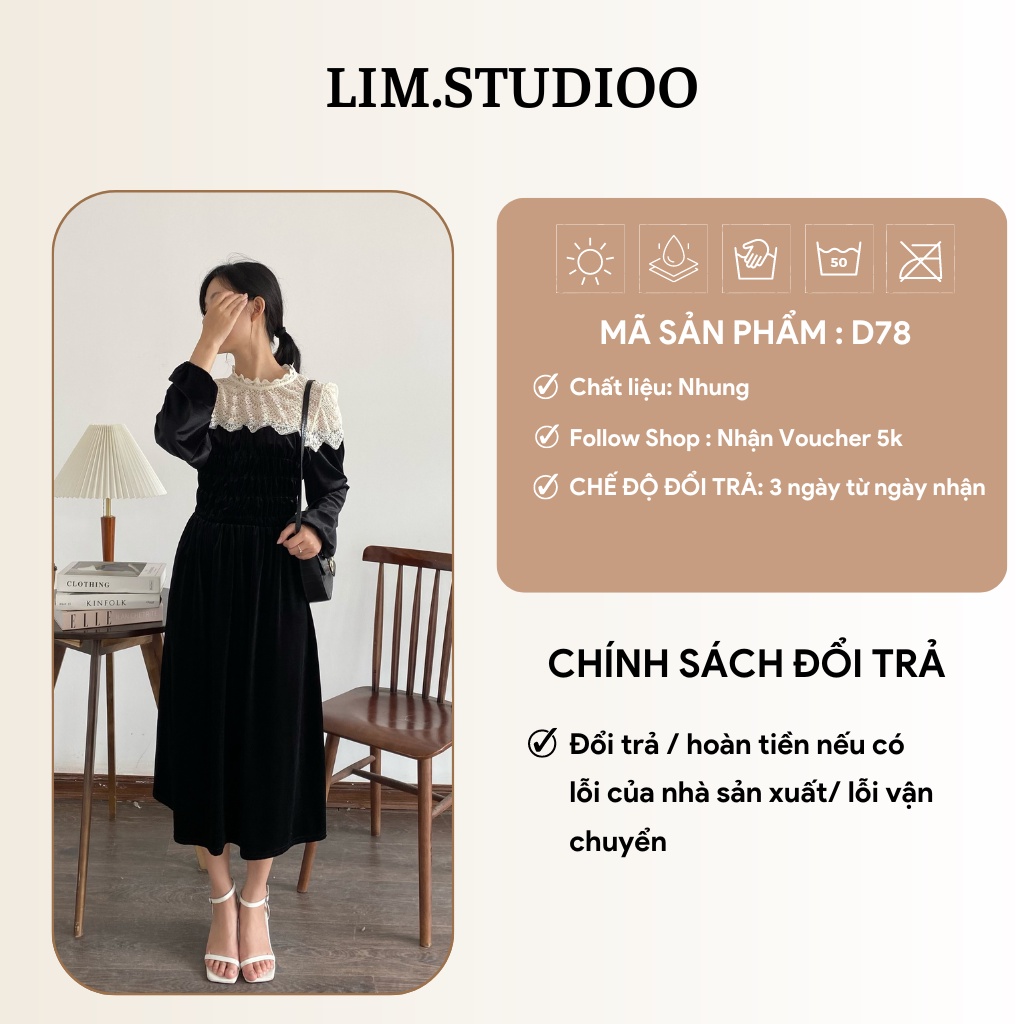 ĐẦM NHUNG VAI REN DÀI | lim.studio