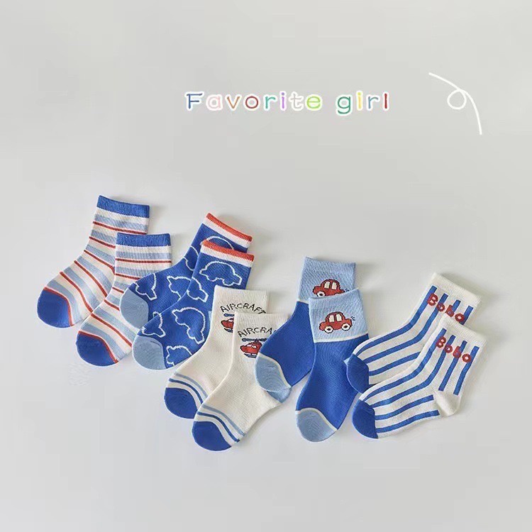 Set 5 Tất Cho Bé Gấu nâu Cao Cấp  Bé Trai Bé Gái In Hình Đáng Yêu Dày Ấm Cao Cổ Chất Cotton 067 ô tô