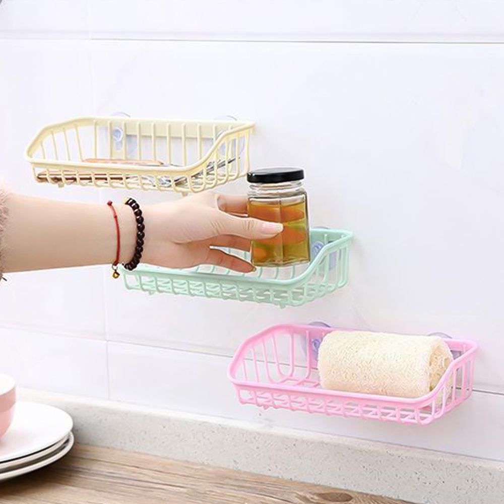Giá Nhựa Treo Tường / Kệ Đựng Đồ Dùng Nhà Tắm / Nhà Bếp Ráo Nước Có Giác Hút Tiện Dụng