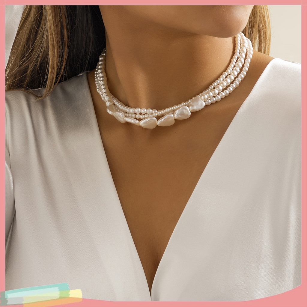 Vòng cổ Hợp Kim Nhiều Lớp Trang Trí Ngọc Trai Giả Xinh Xắn Cho Nữ