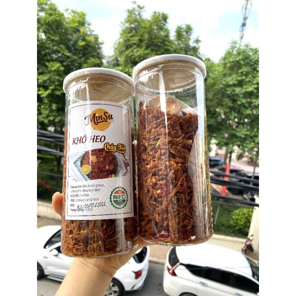 KHÔ HEO CHÁY TỎI hũ 300g thơm ngon đảm bảo chất lượng, nhà làm đồ ăn vặt siêu hot tại Hà Nội