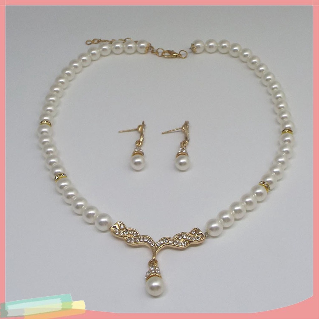 Bộ vòng cổ + Bông Tai Hình Cánh Thiên Thần Đính Ngọc Trai Giả