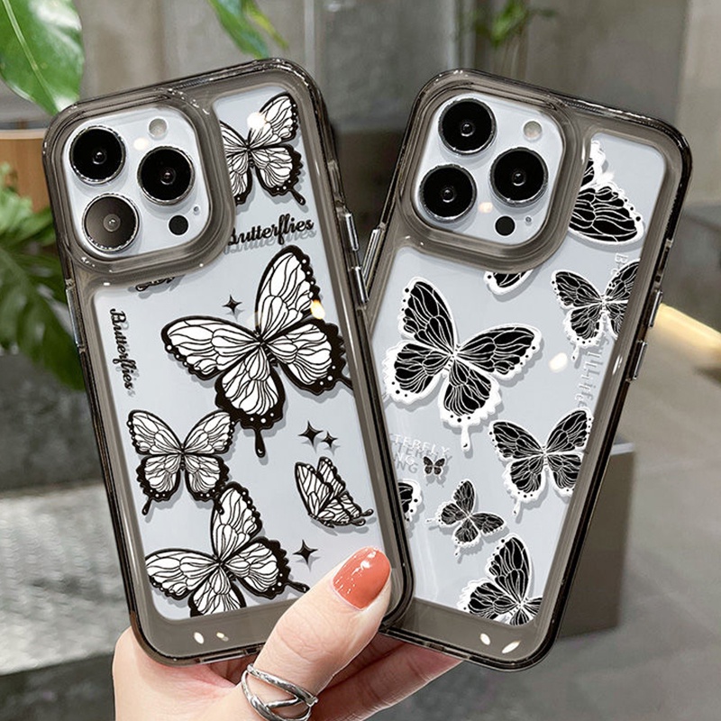 Ốp Điện Thoại TPU Silicon Mềm Trong Suốt Chống Sốc Hình Bướm Đen Cho IPhone 11 12 13 14 Pro Max 7 8 Plus X XS XR 6 6S SE 2020
