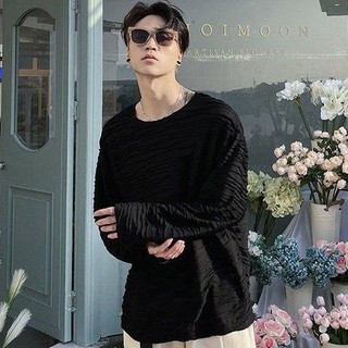 Áo thun nam tay dài vải Sóng nổi 3D màu đen