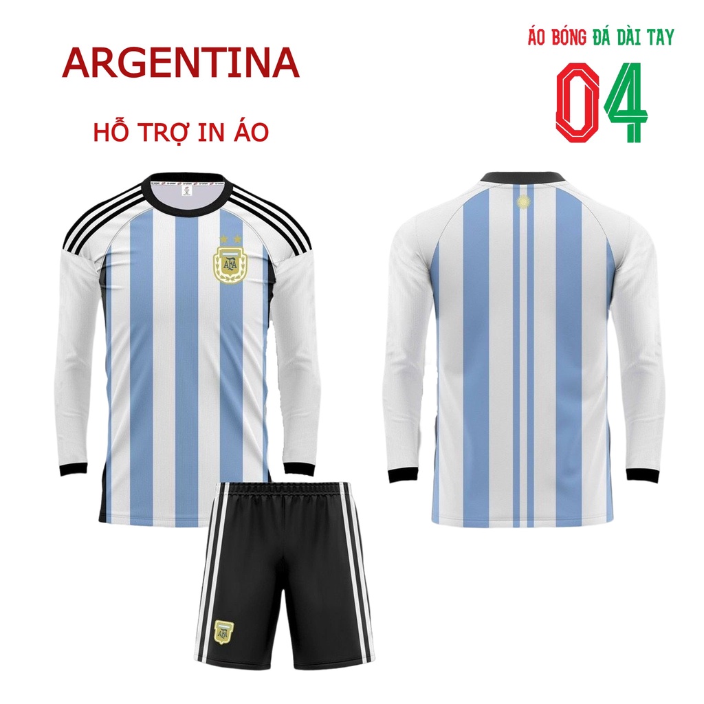 Bộ quần áo bóng đá Dài tay Thun thái CLB Argentina trắng sọc xanh