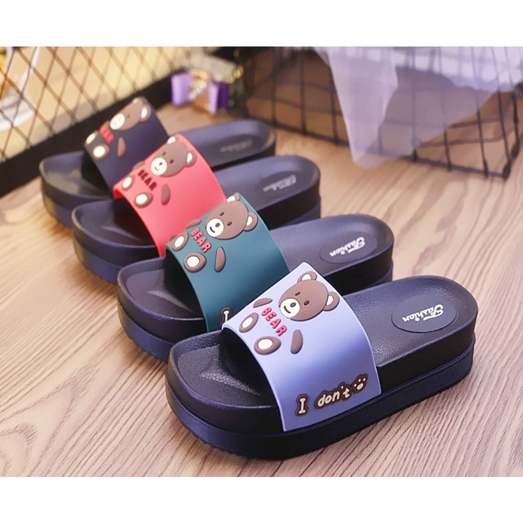 Dép Cao Gót Đế Dày Họa Tiết Gấu Hoạt Hình Đáng Yêu