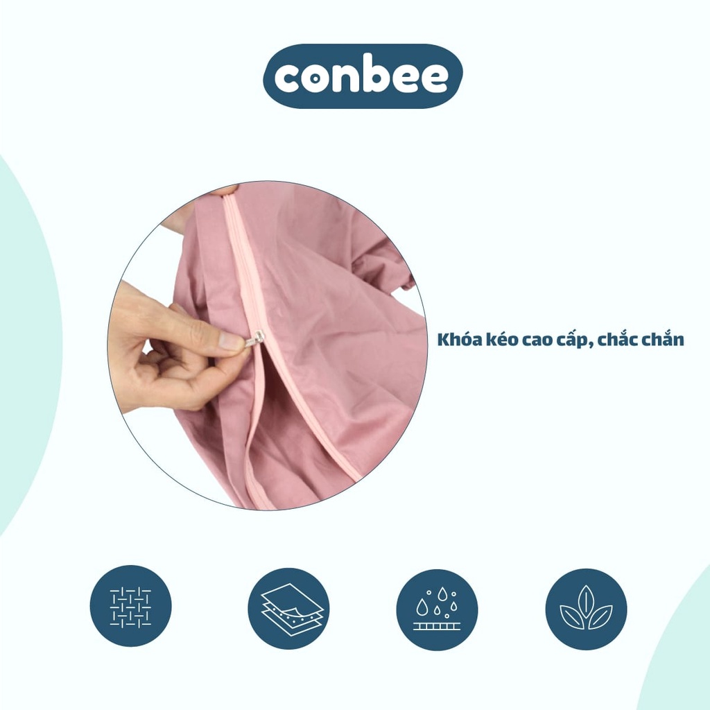 Vỏ gối ôm kéo khóa 35x100cm 70x100cm Cotton 100% Hàn Quốc màu trơn Conbee, bao gối ôm, áo gối ôm cao cấp vải mịn mát