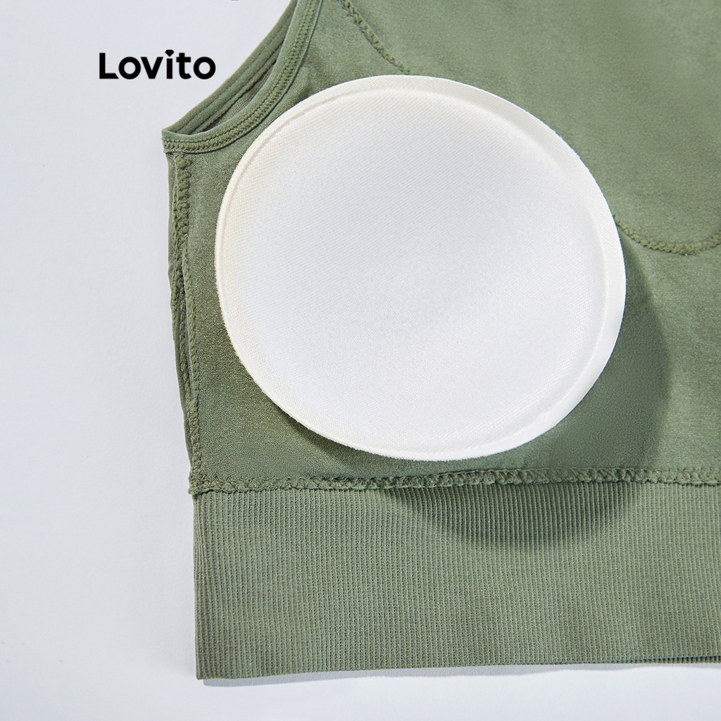 Áo Ngực Thể Thao Lovito Dáng Ôm Không Gọng Thấm Hút Mồ Hôi Thoáng Khí Nhanh Khô Màu Xanh L03061 (Lá / Trắng)