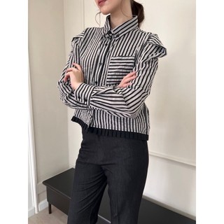 Áo Sơ Mi Sọc Croptop Tay Dài Nữ AT MODA DE LITA