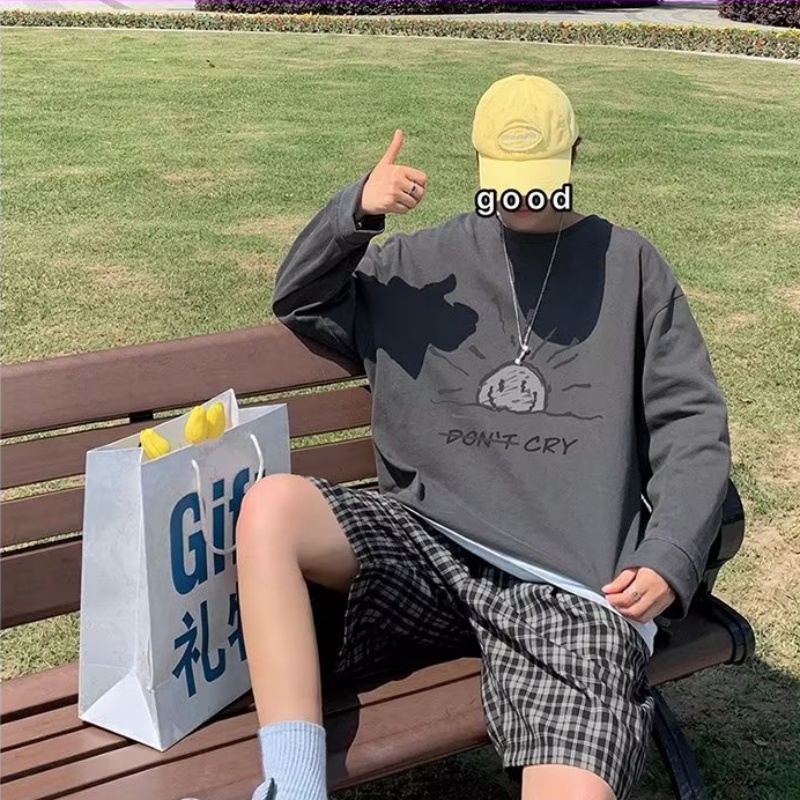 Áo Thun Nam Dài Tay Cổ Tròn In Chữ Thời Trang Hàn Quốc