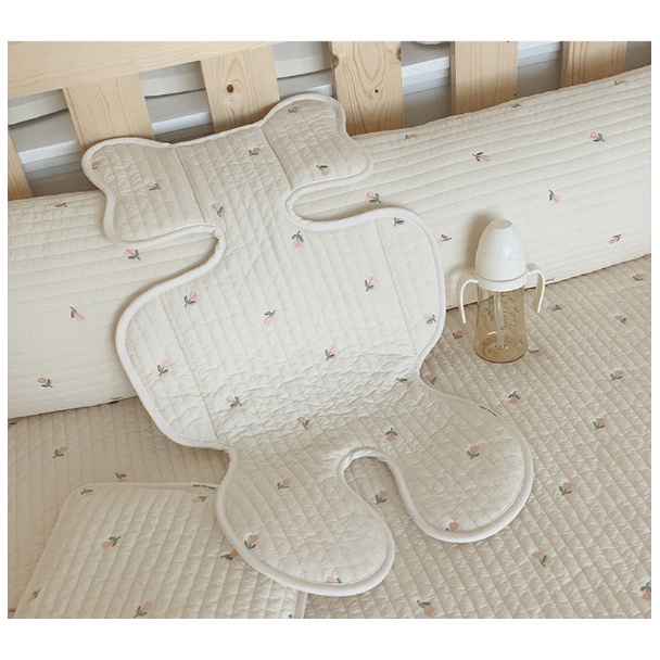 Đệm Lót Xe Đẩy Em Bé Chất Liệu Cotton Thêu Họa Tiết Phong Cách Hàn Quốc