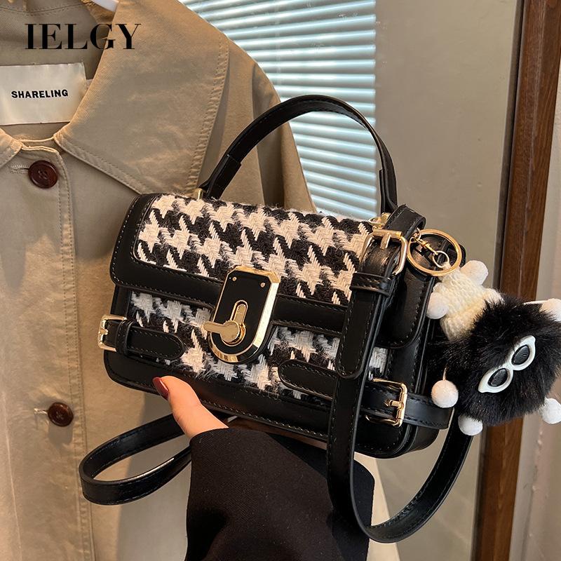 Ielgy Túi Đeo Chéo Nhỏ Hình Vuông Họa Tiết houndstooth Chất Lượng Cao Dễ Phối Đồ Cho Nữ