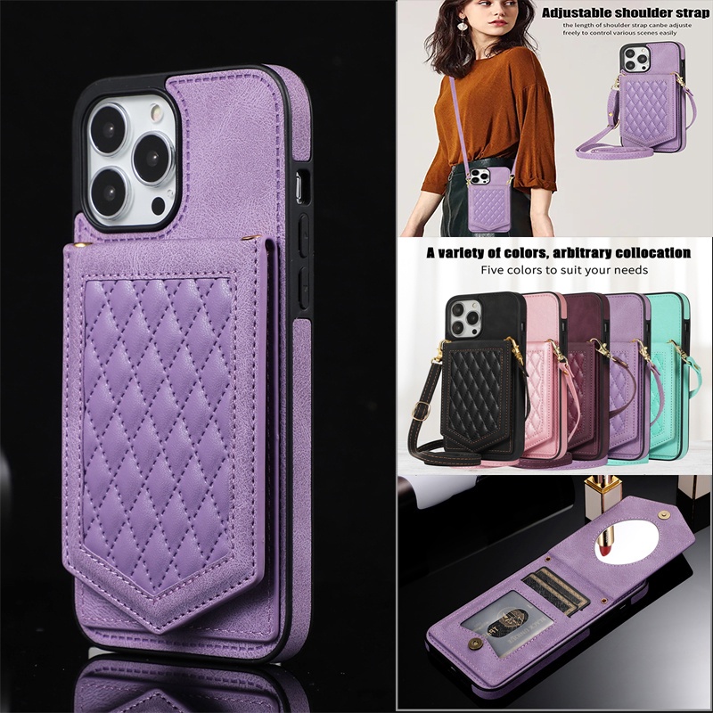 Ốp Điện Thoại Da Có Ngăn Đựng Thẻ Và Dây Đeo Chéo Cho IPhone 14 IPhone 13 XR XS Max