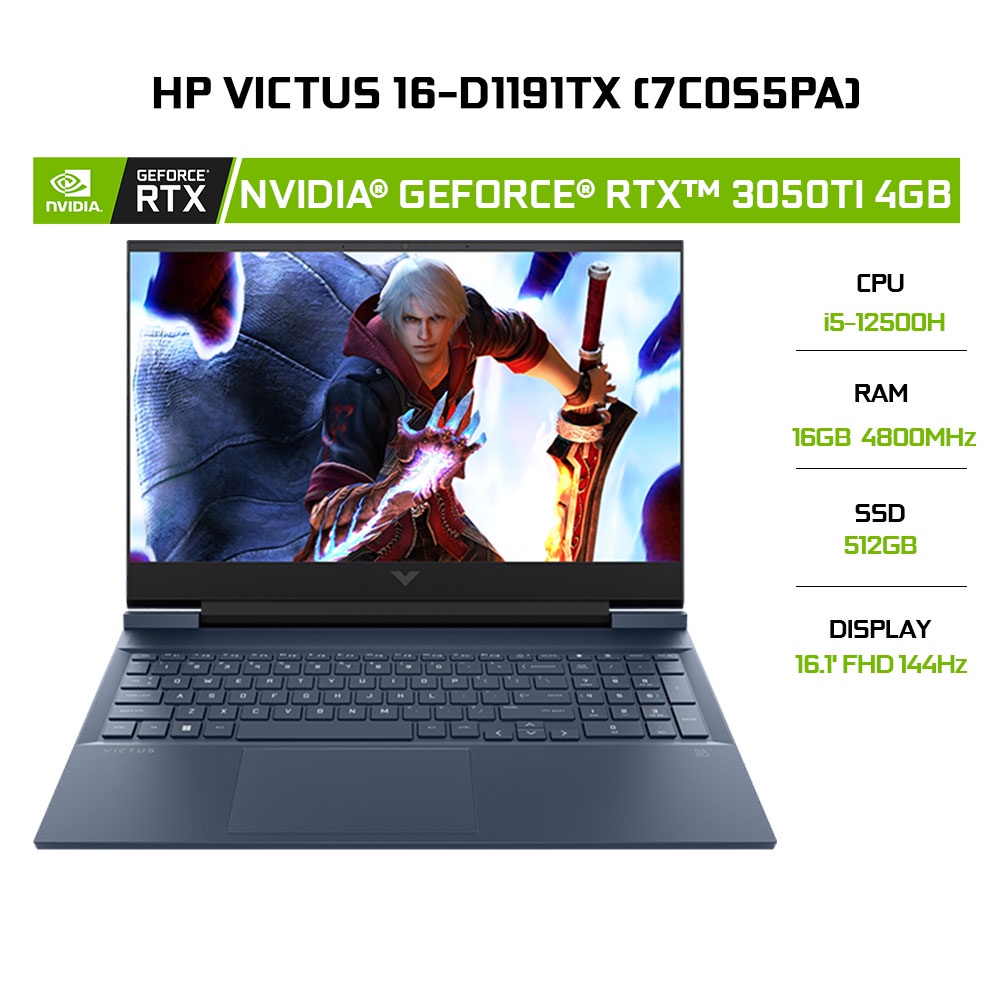 Laptop HP Victus 16-d1191TX  7C0S5PA i5-12500H | 16GB | 512GB | GeForce RTX™ 3050Ti 4GB