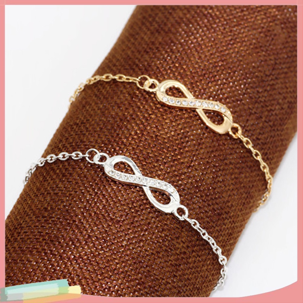 Vòng Tay Hợp Kim Mạ Bạc Trang Trí Số 8 Đính Đá Xinh Xắn Cho Nữ