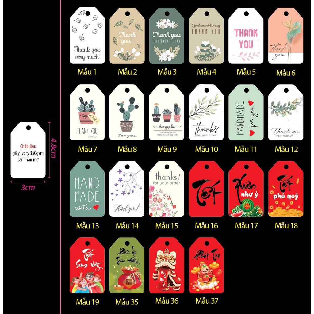Combo 100 thẻ treo  dùng kèm hộp quà tặng,hộp bánh trung thu handmade