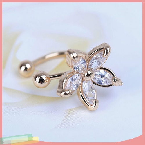 Khuyên tai dạng kẹp hình bông hoa đính đá độc đáo cho nữ