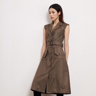 Váy sơ mi dáng dài sát nách cổ V kèm đai dành cho nữ - Trench dress Caffeine Studio