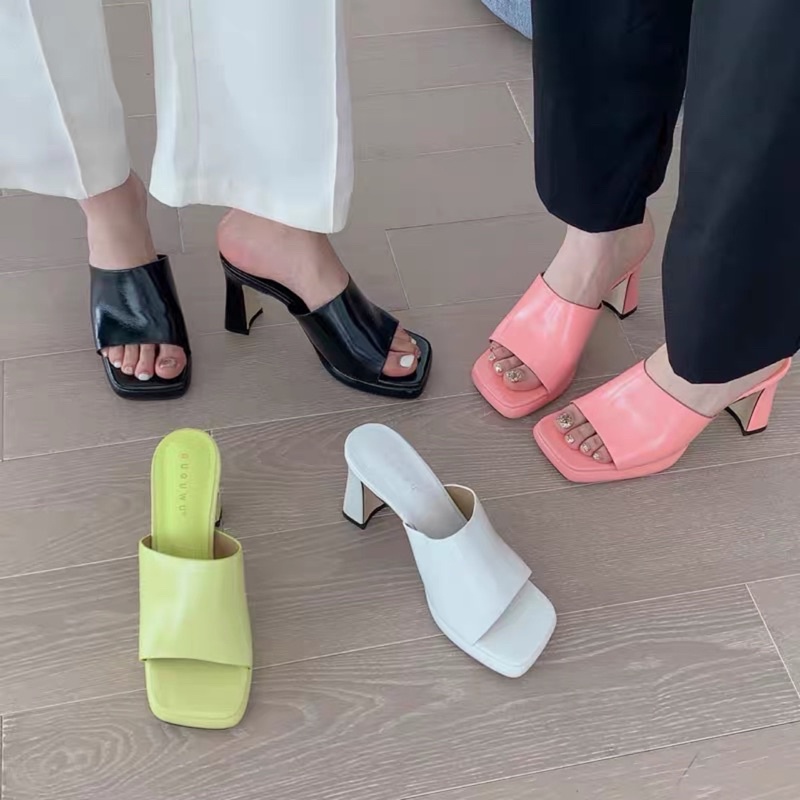 Guốc cao gót 7cm da PU chắc chân dễ phối